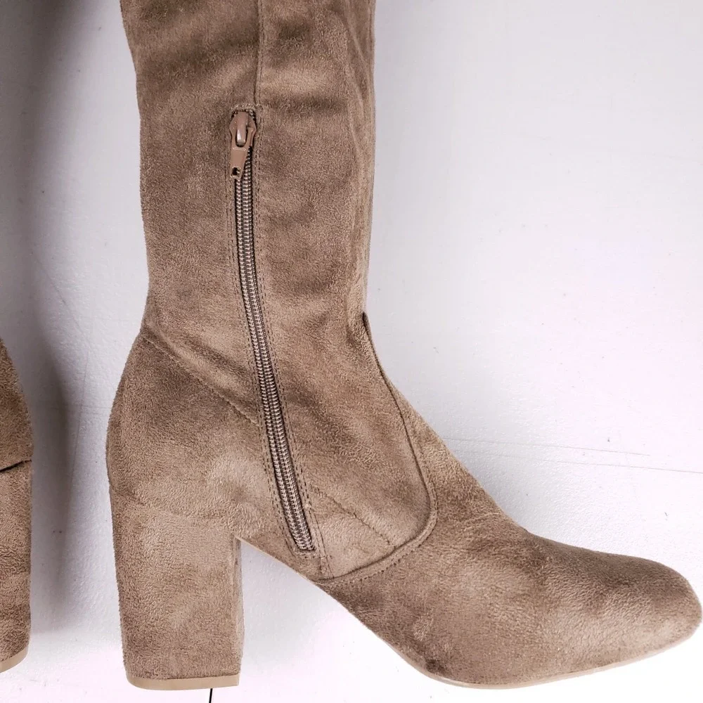 Wild Diva Over The Knee Block Heel Boots Taupe Trendy Style Sz 9 Soft‎ Girl